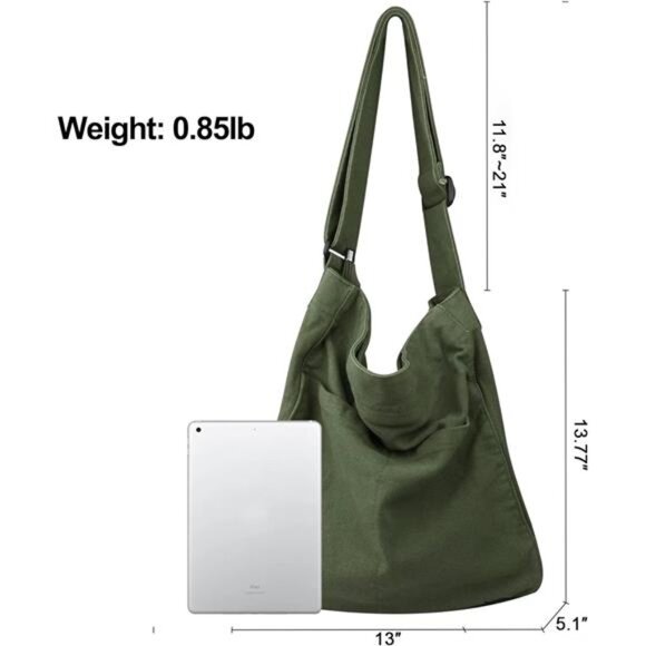 Canvas Hobo Tote Bag Crossbody Shoulder Bag Multi Pocket Travel Work Bag Women M - Picture 6 of 7